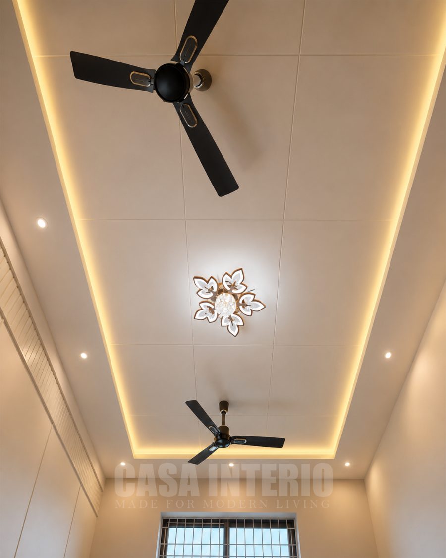False ceiling with cove lighting and recessed spots